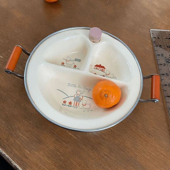 Vintage Little Bo Peep Baby Warming Dish with Chromium Handles, 1940s - Picture 4 of 12